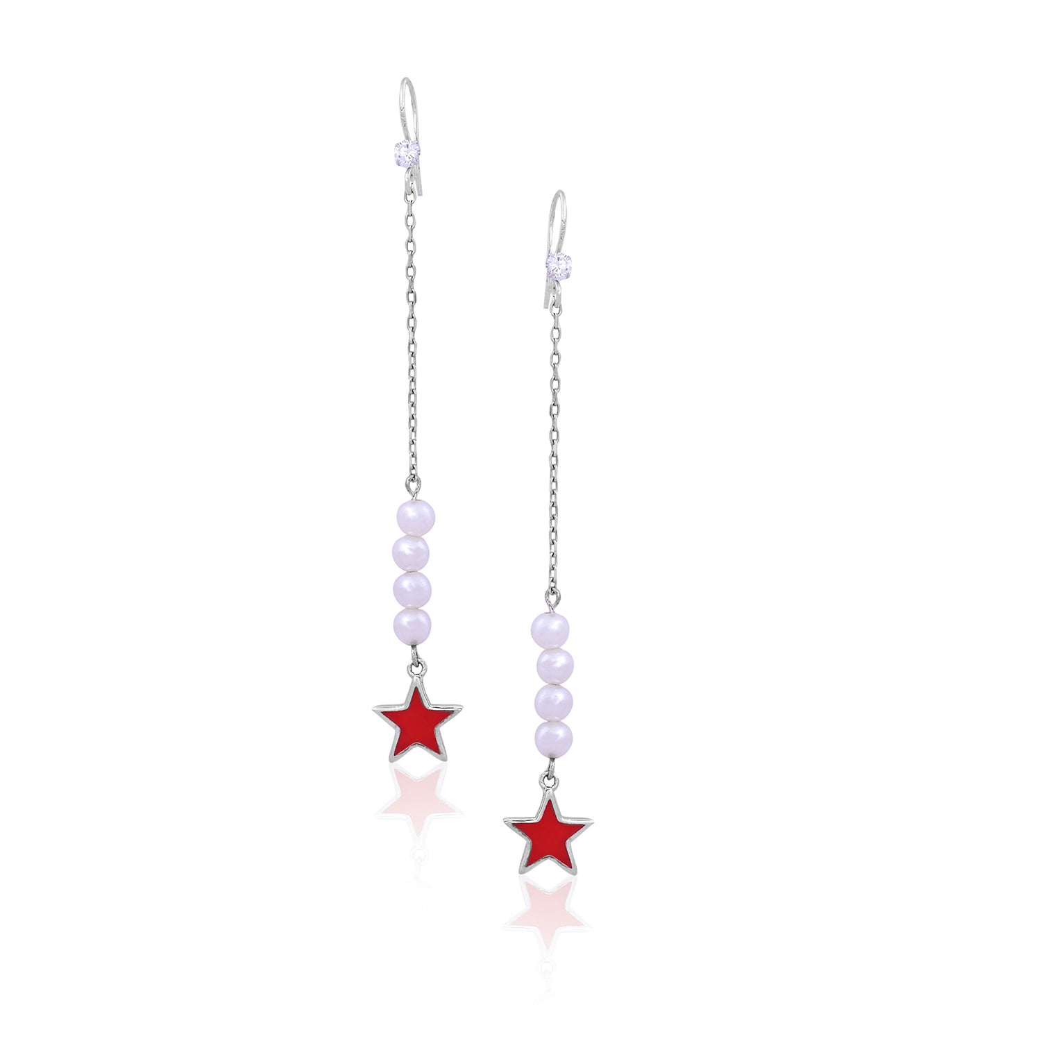 Silver Star Pearl Dangle Earrings for Her - Flâneur Global® | FG | 925 Fine Silver Jewelry & Accessories 
