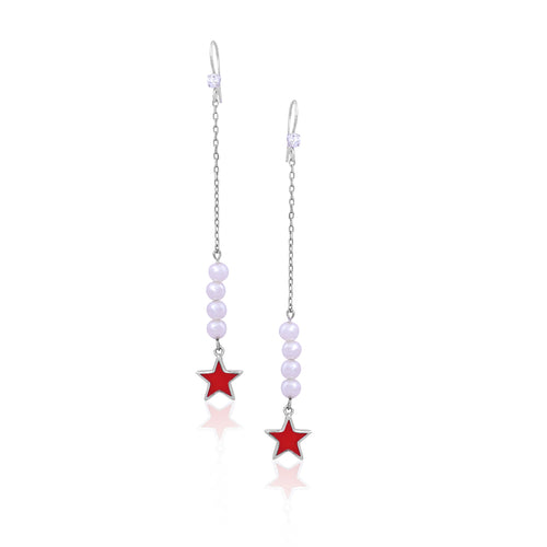 Silver Star Pearl Dangle Earrings for Her