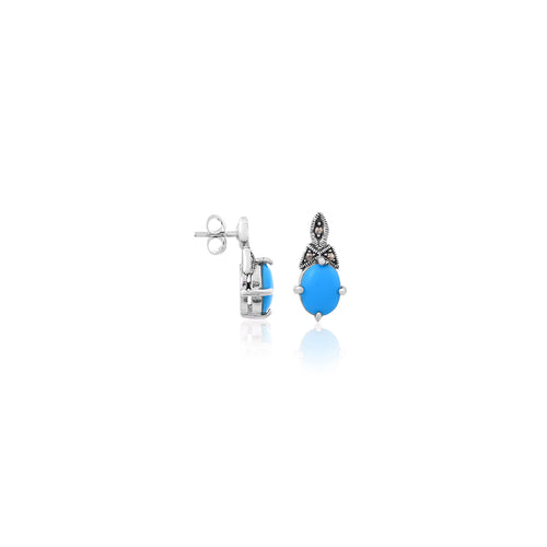 Silver Vintage Blue Stone Earrings for Her