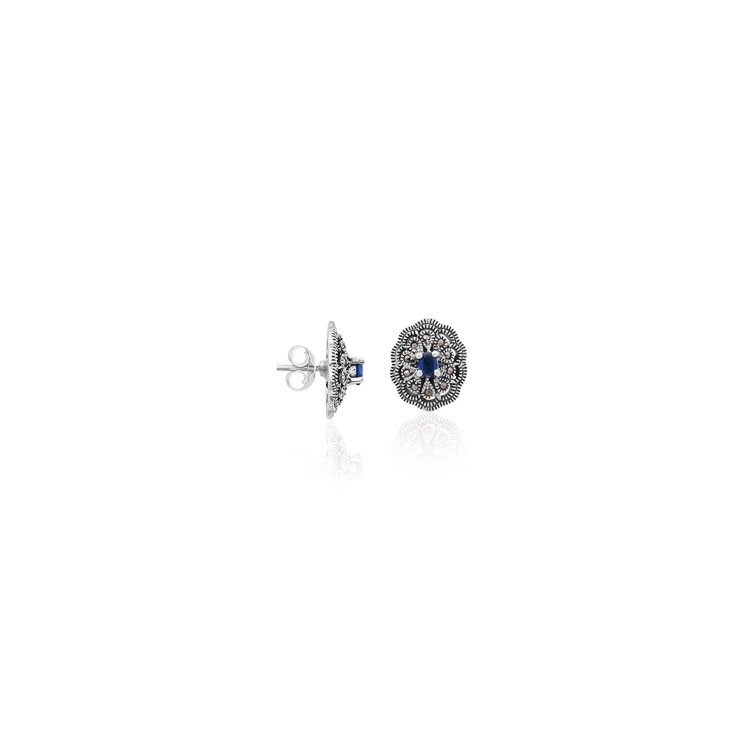 Silver Sapphire Bloom Earrings
