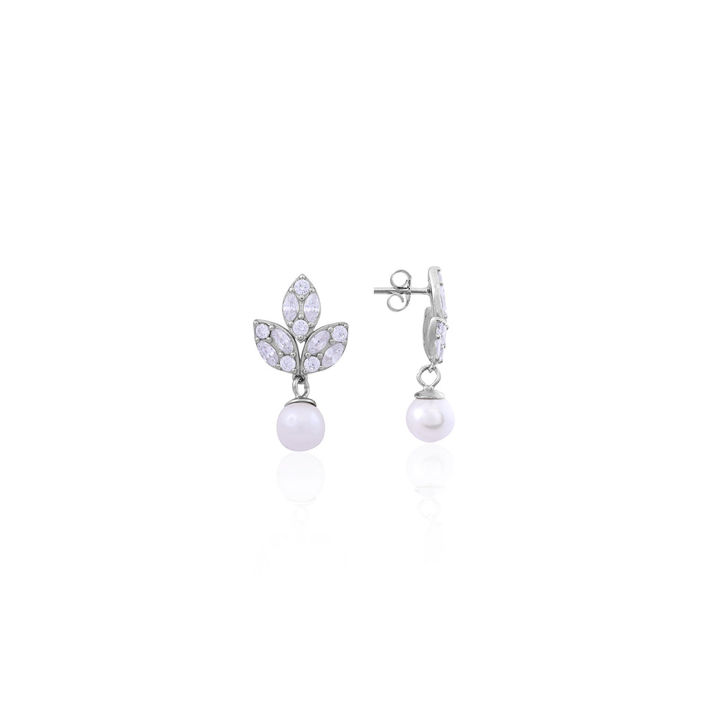 Elegant Leaf & Pearl Drop Earrings