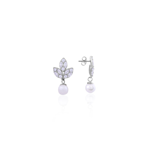 Elegant Leaf & Pearl Drop Earrings