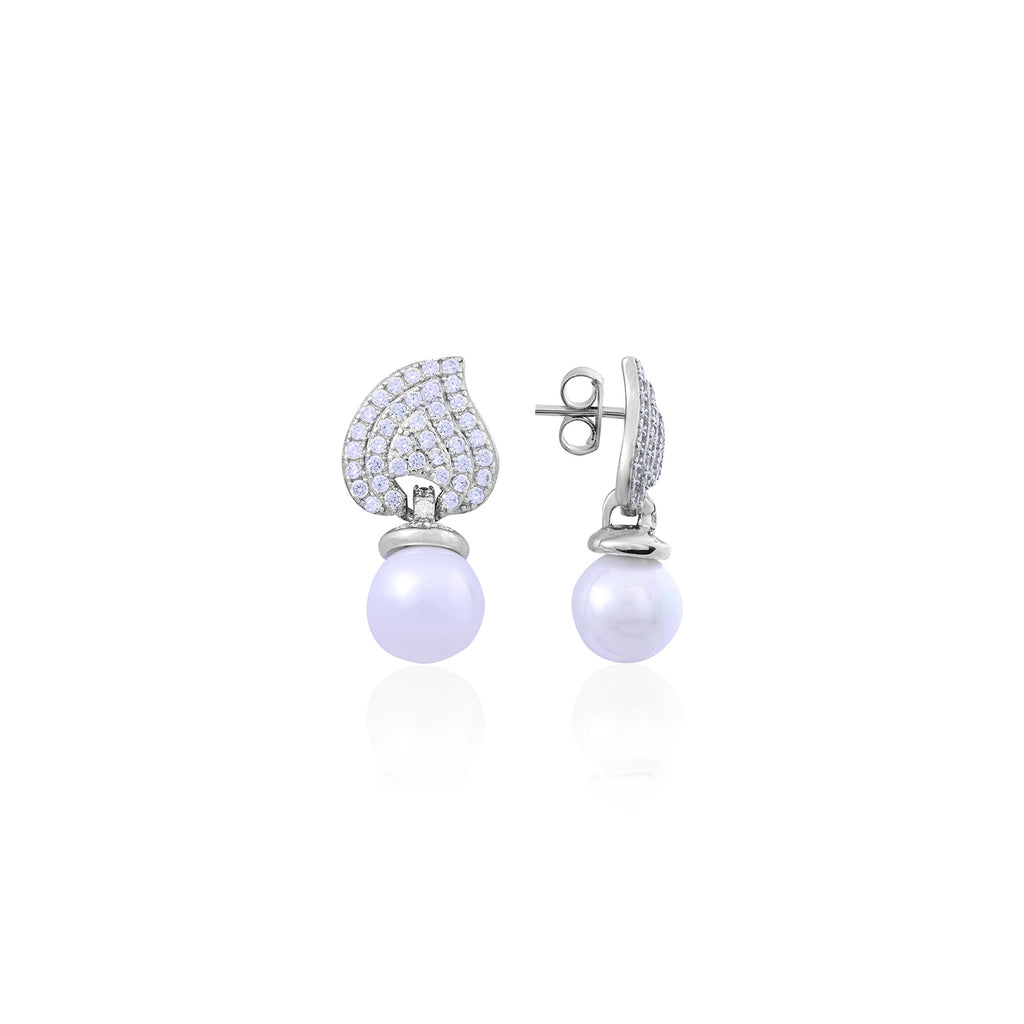 Pearl Elegance Leaf Stud Earrings