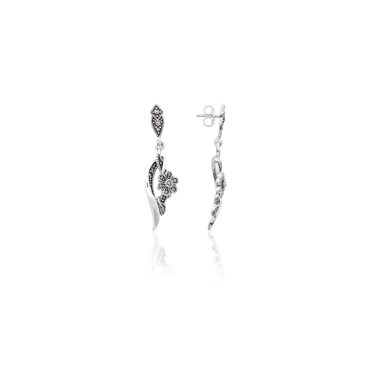 Silver Vintage Floral Dangle Earrings