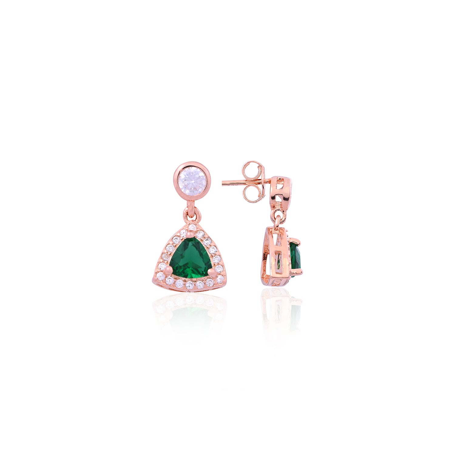 Elegant Rose Gold CZ & Green Trillion Drop Earrings - Flâneur Global® | FG | 925 Fine Silver Jewelry & Accessories 