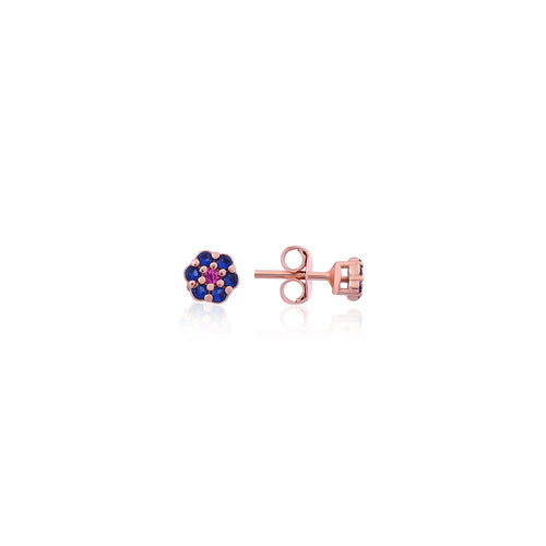 Rose Gold Blue & Pink CZ Floral Earrings for Her