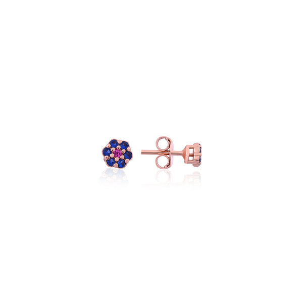 Rose Gold Blue & Pink CZ Floral Earrings for Her