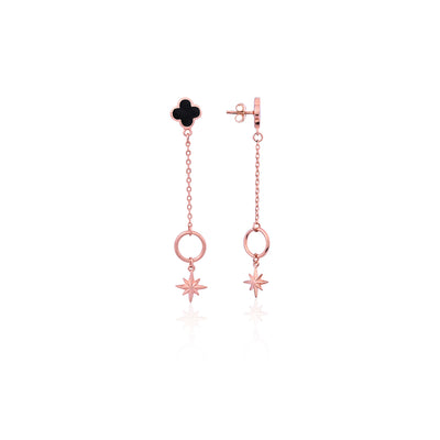 Silver Black Clover Star Drop Earring for Her