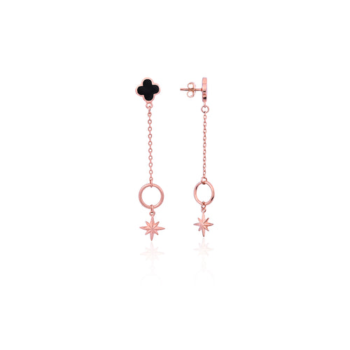 Silver Black Clover Star Drop Earring for Her