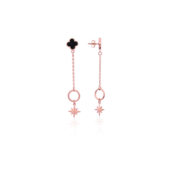 Silver Black Clover Star Drop Earring for Her