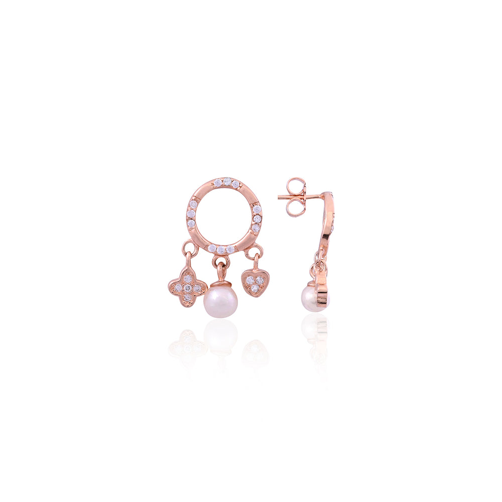 Silver Rose Gold Charm Pearl Drop Earring for Her