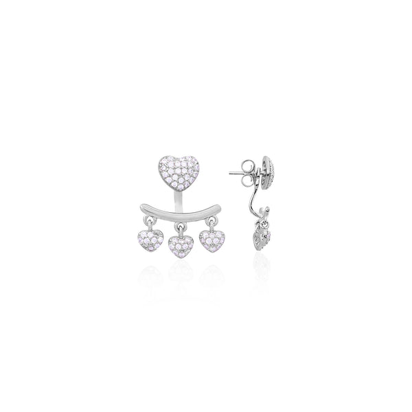 Silver Heart Charm Jacket Earrings