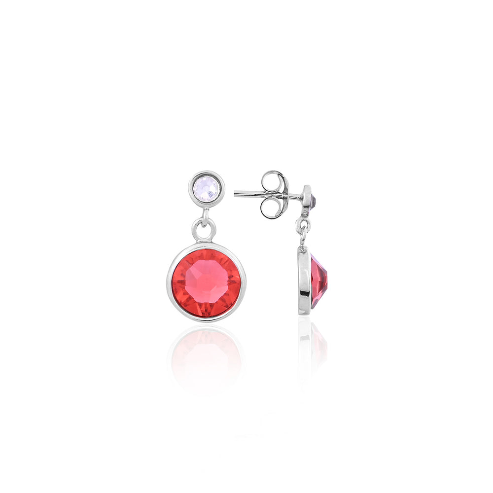 Sterling Silver Drop Earrings with Red and White CZ Stones