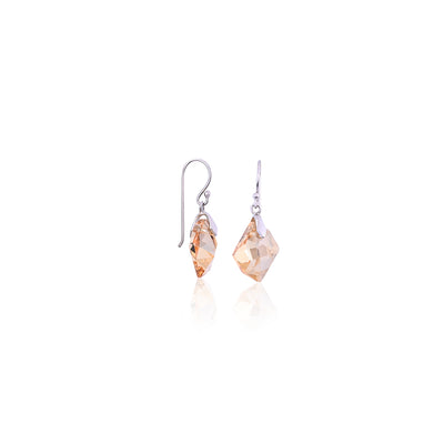 Silver Geometric Champagne CZ Drop Earrings
