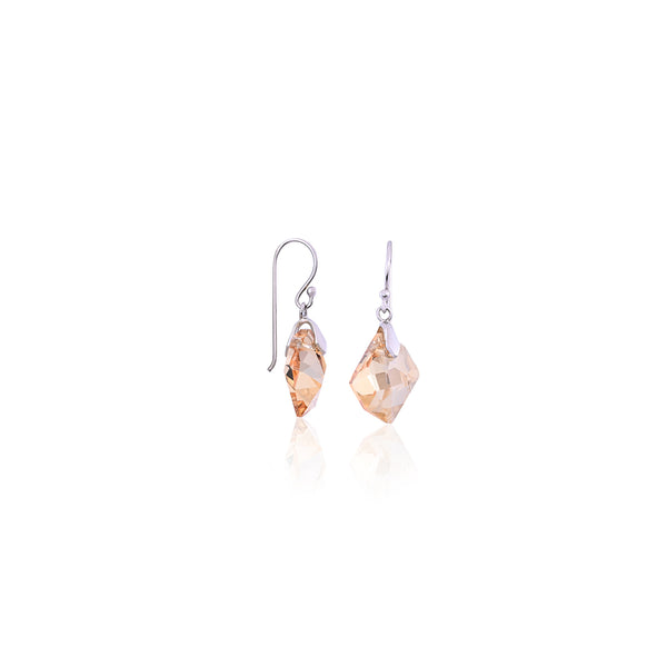 Silver Geometric Champagne CZ Drop Earrings