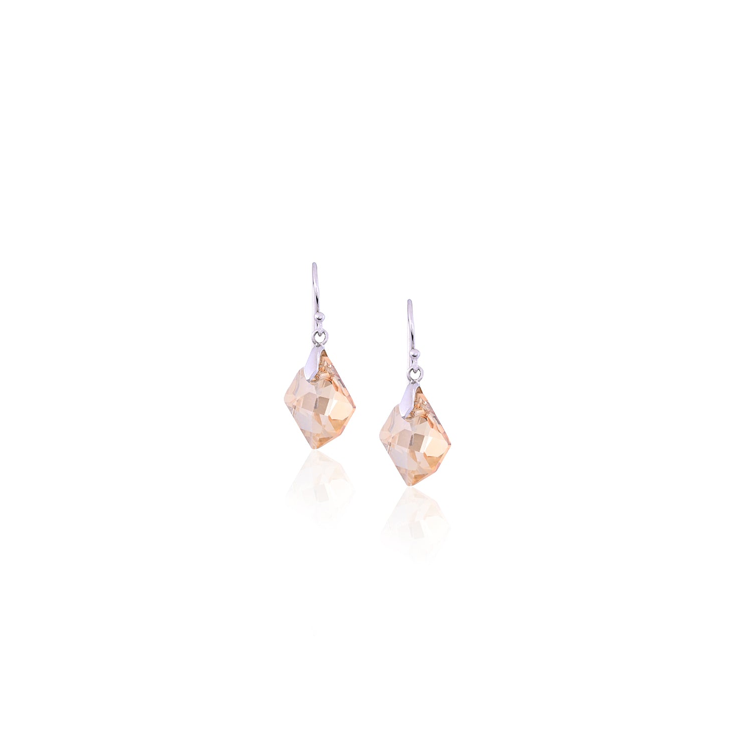 Silver Geometric Champagne CZ Drop Earrings