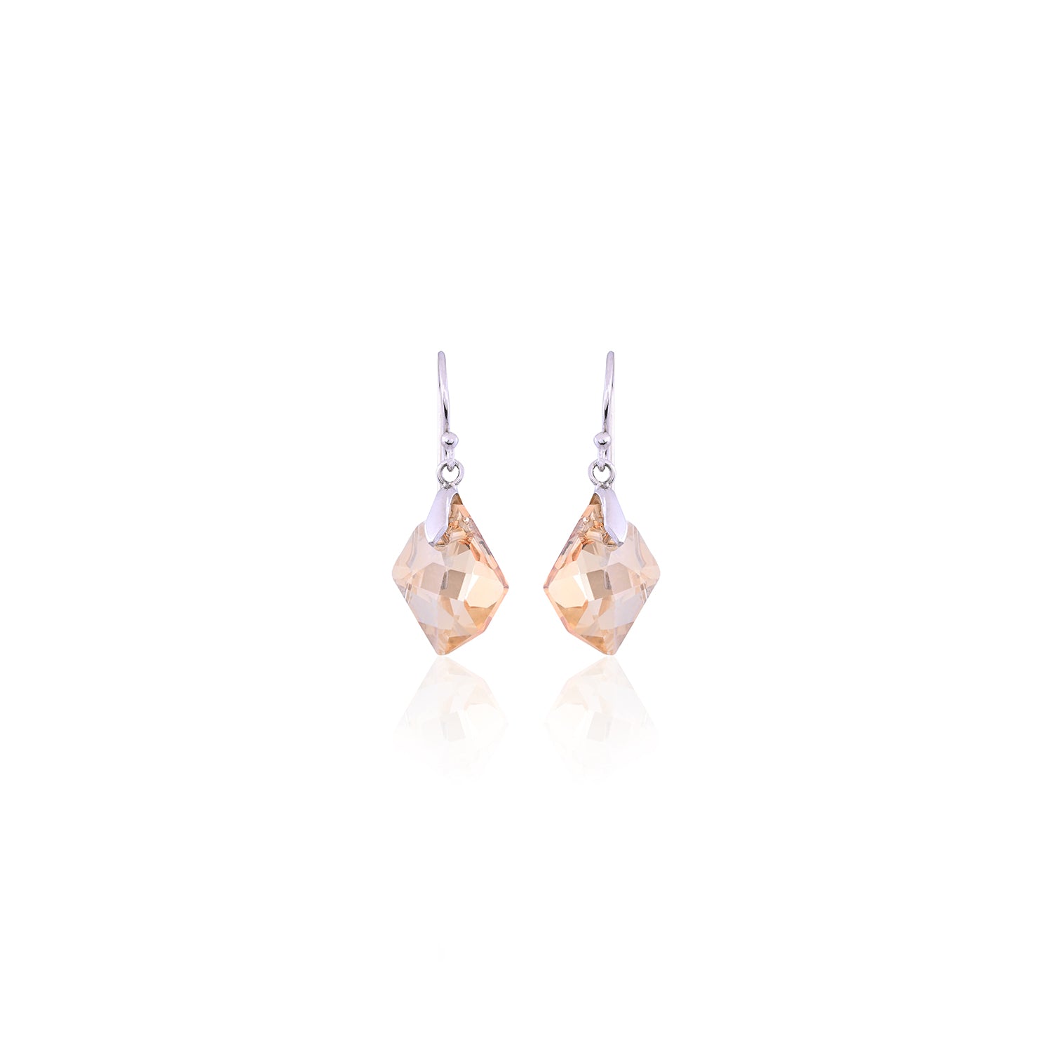 Silver Geometric Champagne CZ Drop Earrings