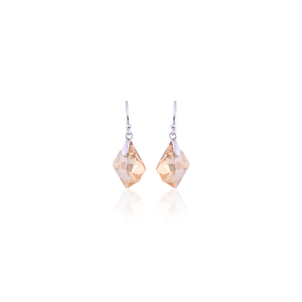 Silver Geometric Champagne CZ Drop Earrings