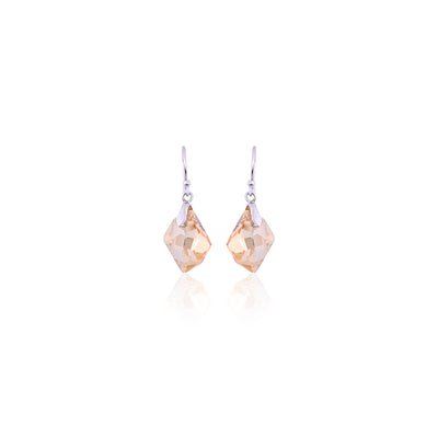 Silver Geometric Champagne CZ Drop Earrings