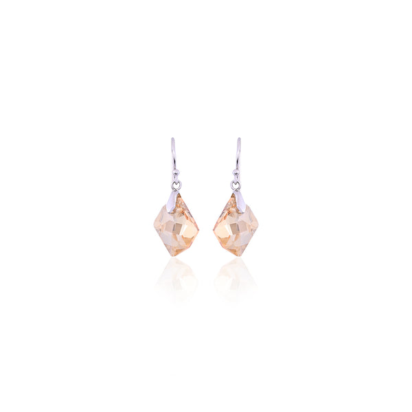 Silver Geometric Champagne CZ Drop Earrings