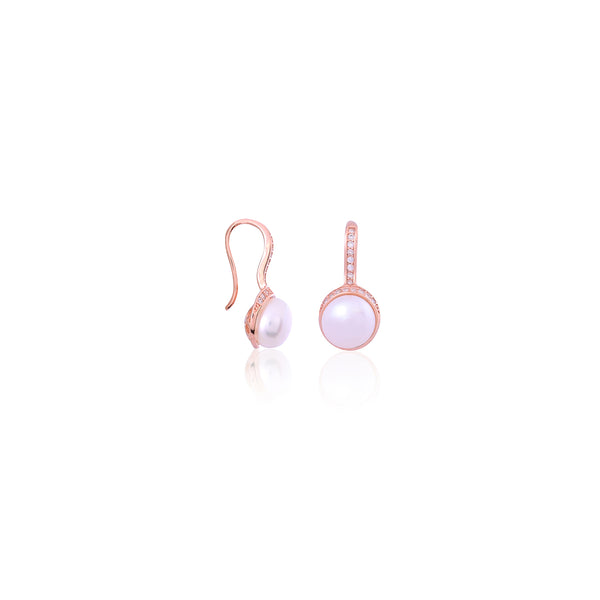 Silver Blush Pearl Huggies Earrings