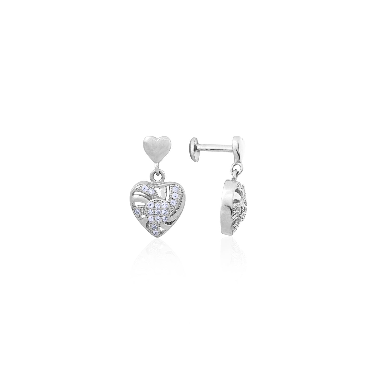Silver Heart Charm Dangle Earrings for Her