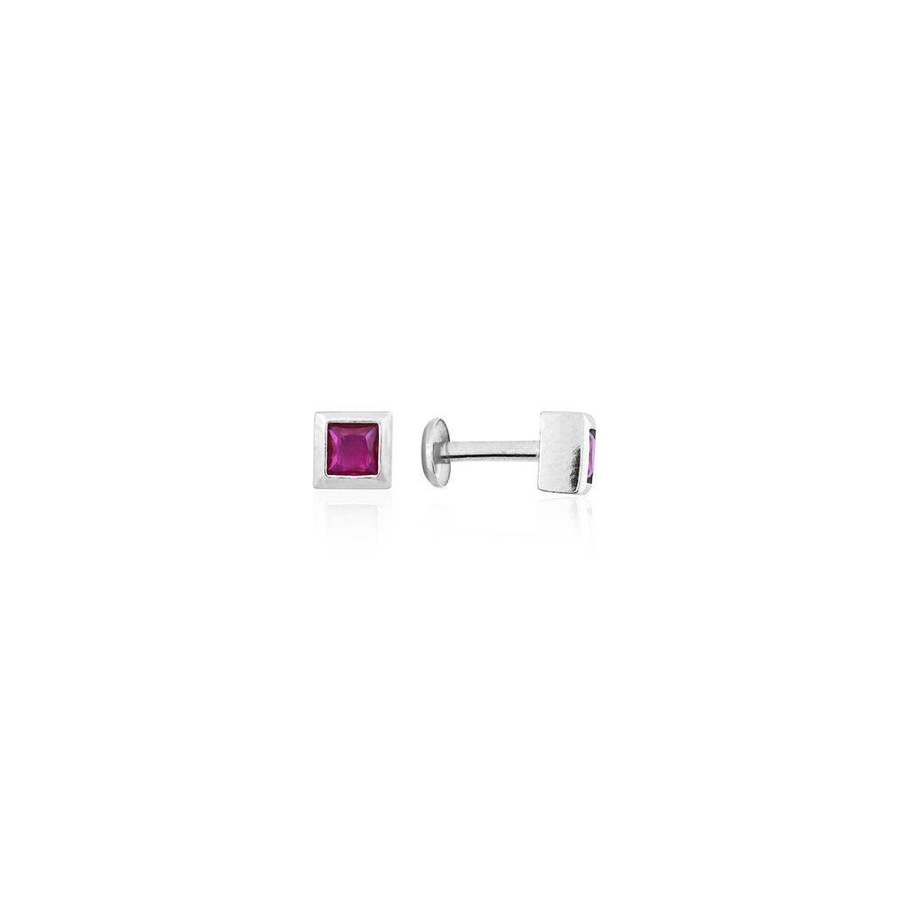 Silver Pink Square CZ Earrings