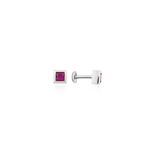 Silver Pink Square CZ Earrings