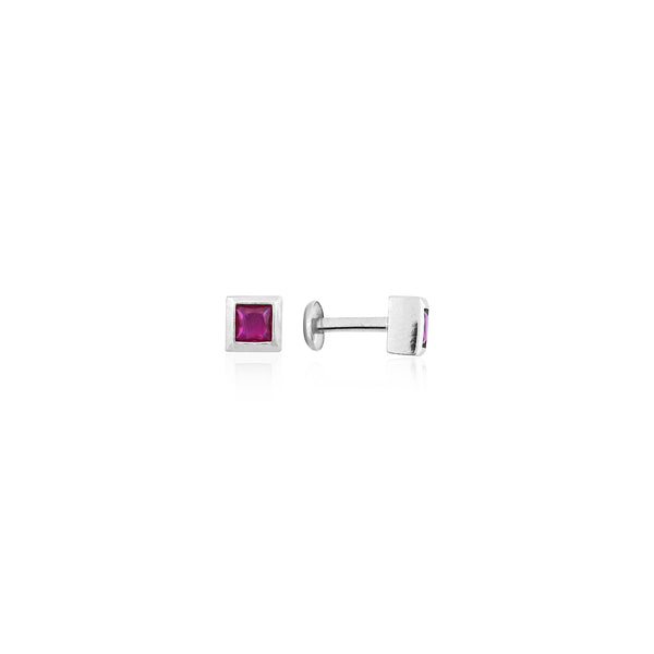 Silver Pink Square CZ Earrings