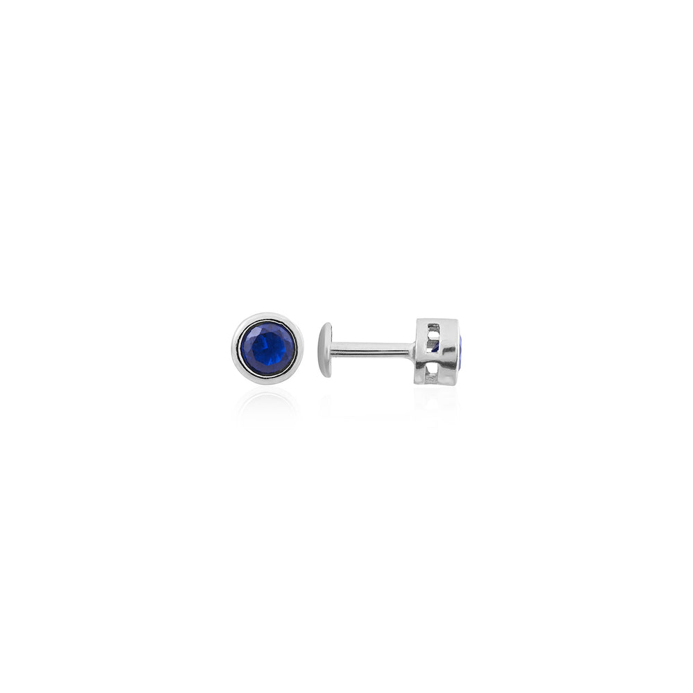 Classic Blue Sapphire Stud Earrings in Silver Bezel