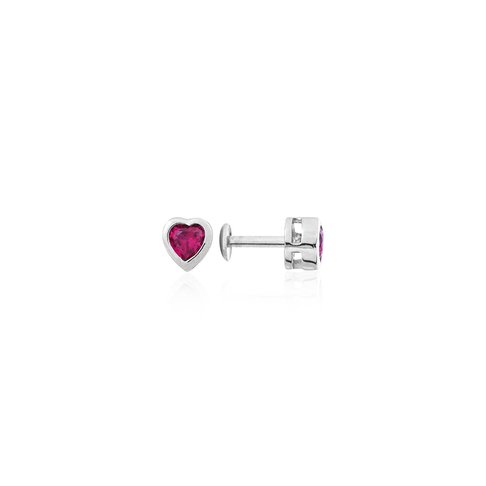 Silver Bezel-Set Heart Red CZ Stud Earrings
