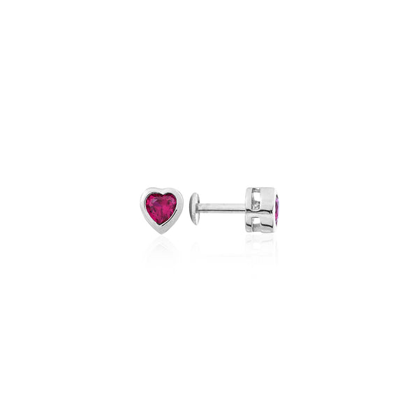 Silver Bezel-Set Heart Red CZ Stud Earrings