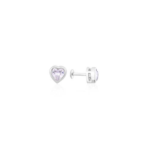 Silver White Solitaire Heart Earrings