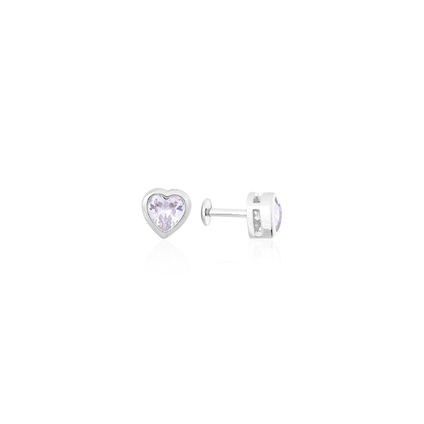 Silver White Solitaire Heart Earrings