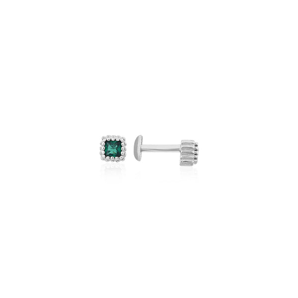 Silver Green Square Stud Earrings