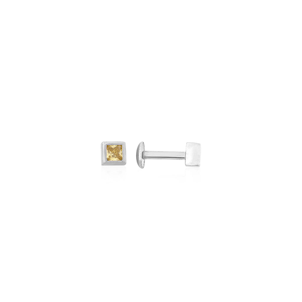 Silver Square-Cut Gemstone Stud Earrings for Her