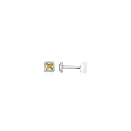 Silver Square-Cut Gemstone Stud Earrings for Her