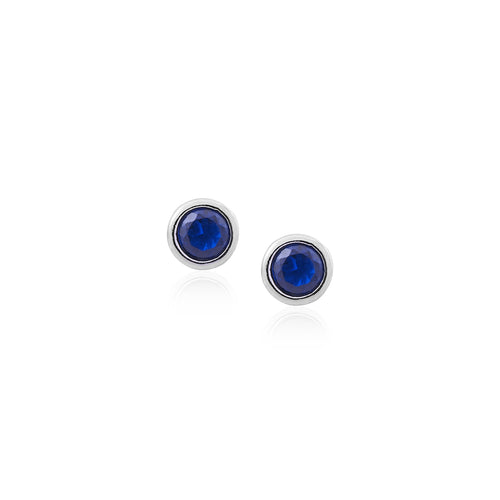 Classic Blue Sapphire Stud Earrings in Silver Bezel