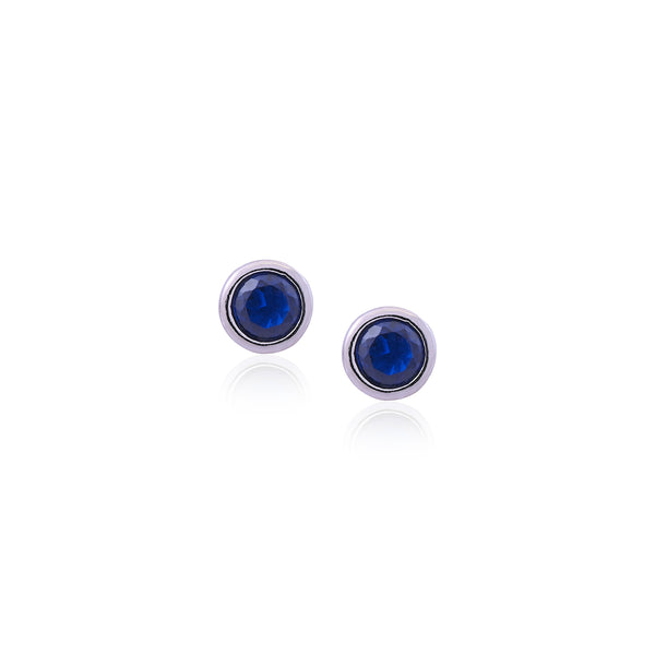 Silver Blue Round Solitaire Stud Earrings