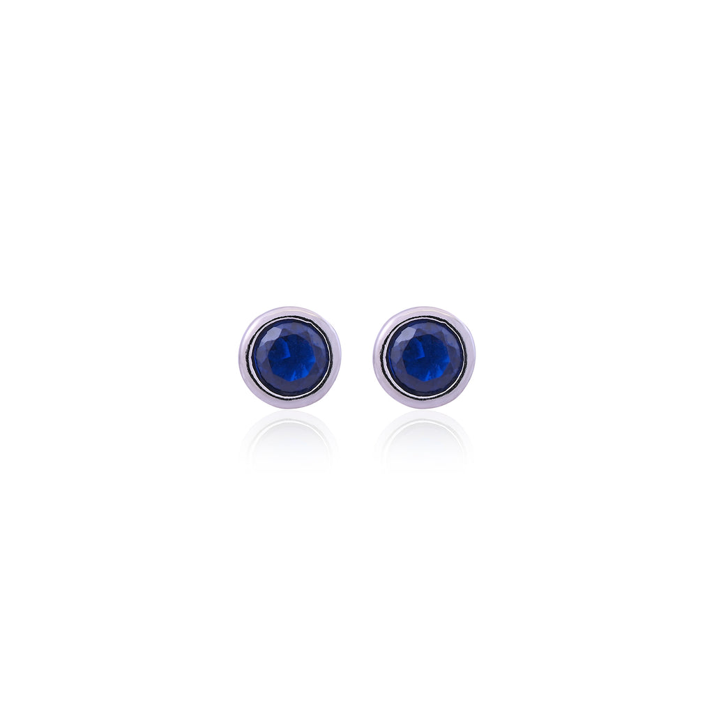 Silver Blue Round Solitaire Stud Earrings