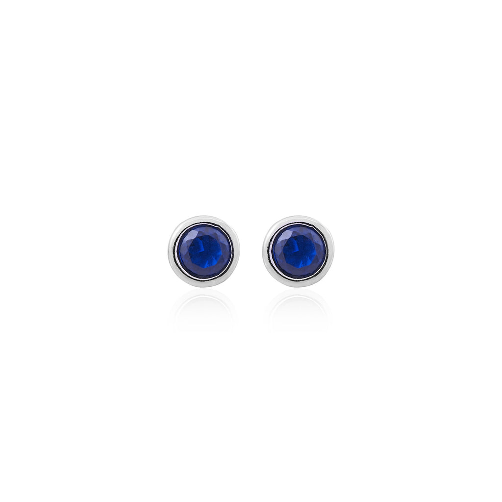 Classic Blue Sapphire Stud Earrings in Silver Bezel
