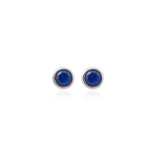 Classic Blue Sapphire Stud Earrings in Silver Bezel