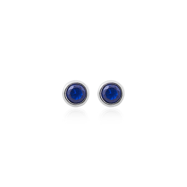 Classic Blue Sapphire Stud Earrings in Silver Bezel
