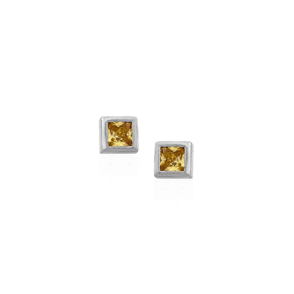 Silver Square-Cut Gemstone Stud Earrings for Her