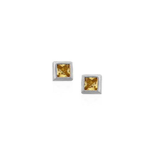 Silver Square-Cut Gemstone Stud Earrings for Her