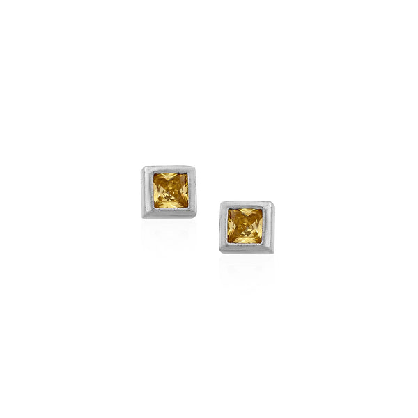 Silver Square-Cut Gemstone Stud Earrings for Her