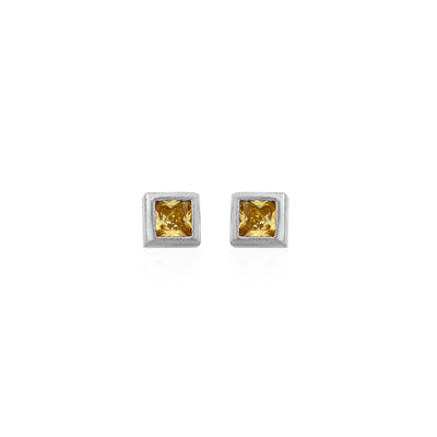 Silver Square-Cut Gemstone Stud Earrings for Her