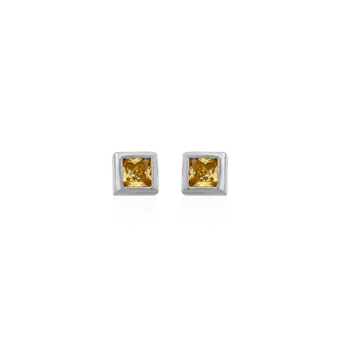 Silver Square-Cut Gemstone Stud Earrings for Her