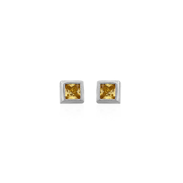 Silver Square-Cut Gemstone Stud Earrings for Her