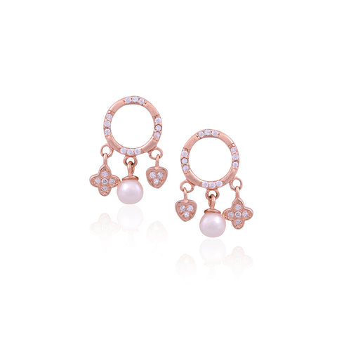Silver Rose Gold Charm Pearl Drop Earring for Her